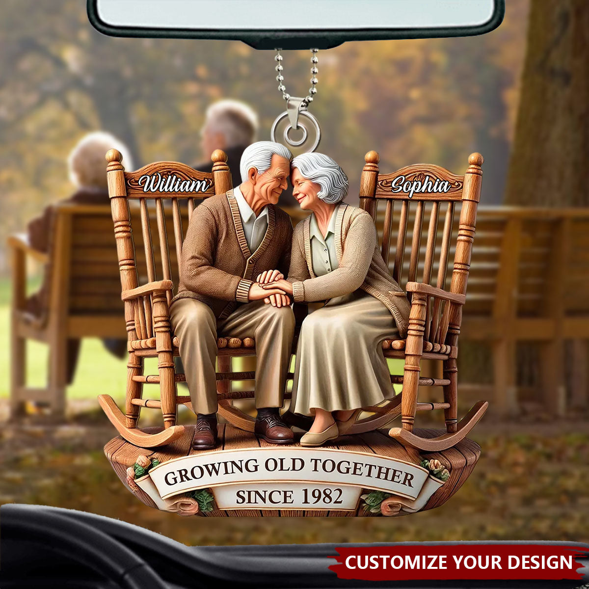 Old Couple Sitting On Rocking Chairs Together - Personalized Acrylic Ornament