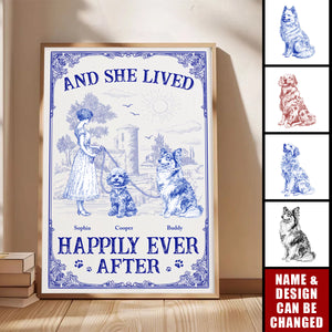 And She Lived Happily Ever After Dog Toile De Jouy - Personalized Poster