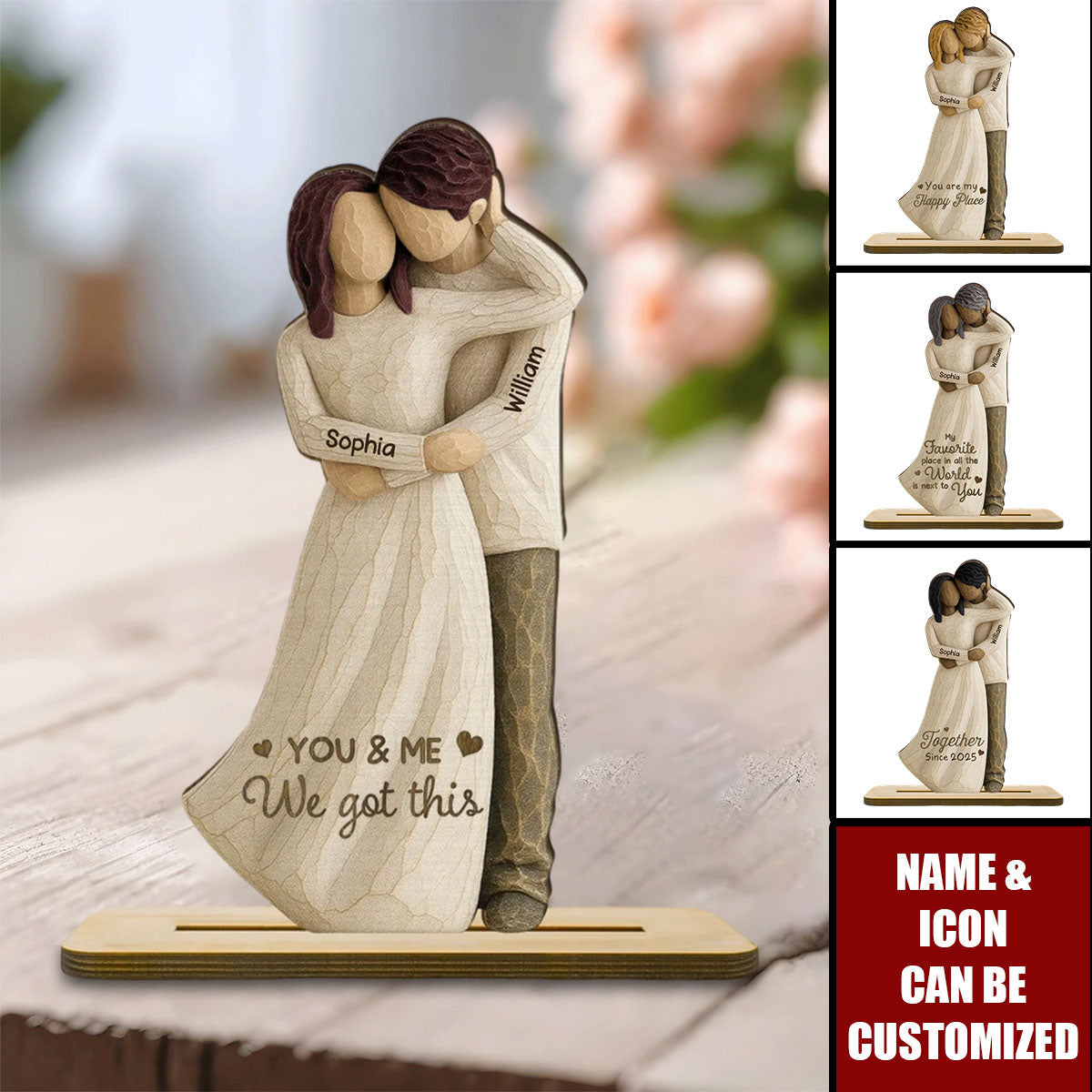 You Are My Happy Place - Couple Personalized Standing Wooden Plaque