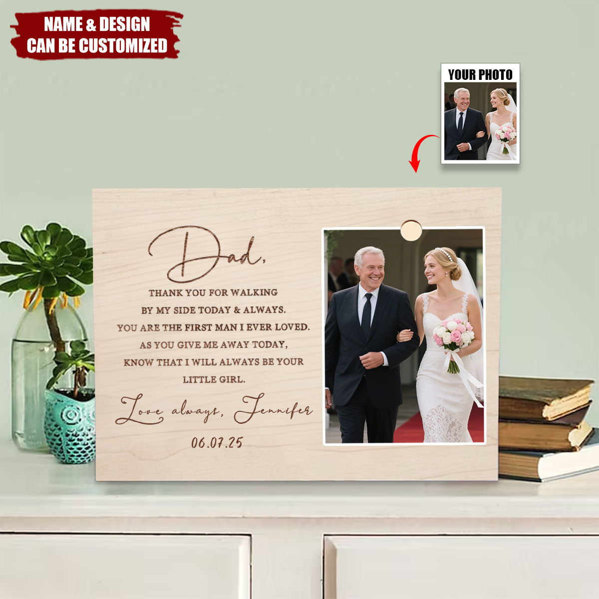 Father of the Bride Gift From Bride - Personalized Photo Frame, Wedding Gift For Dad