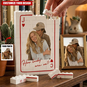 King And Queen Custom Couples Photo How Luck We Are - Personalized Photo Rectangle Building Brick