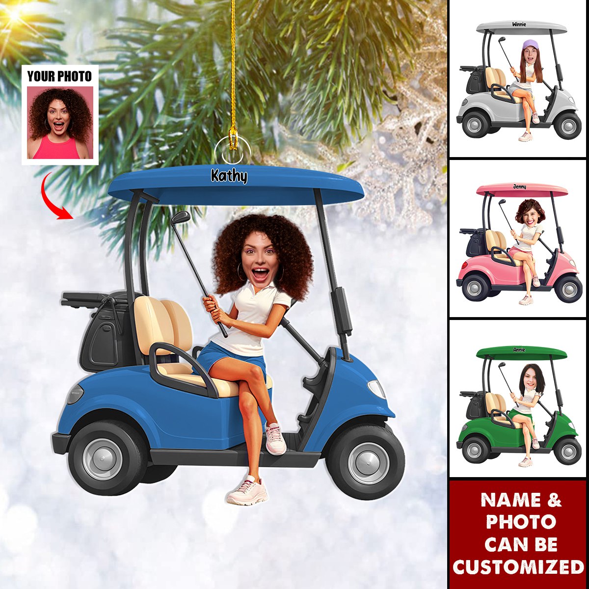 Custom Photo Lady Golfer Personalized Christmas Ornament