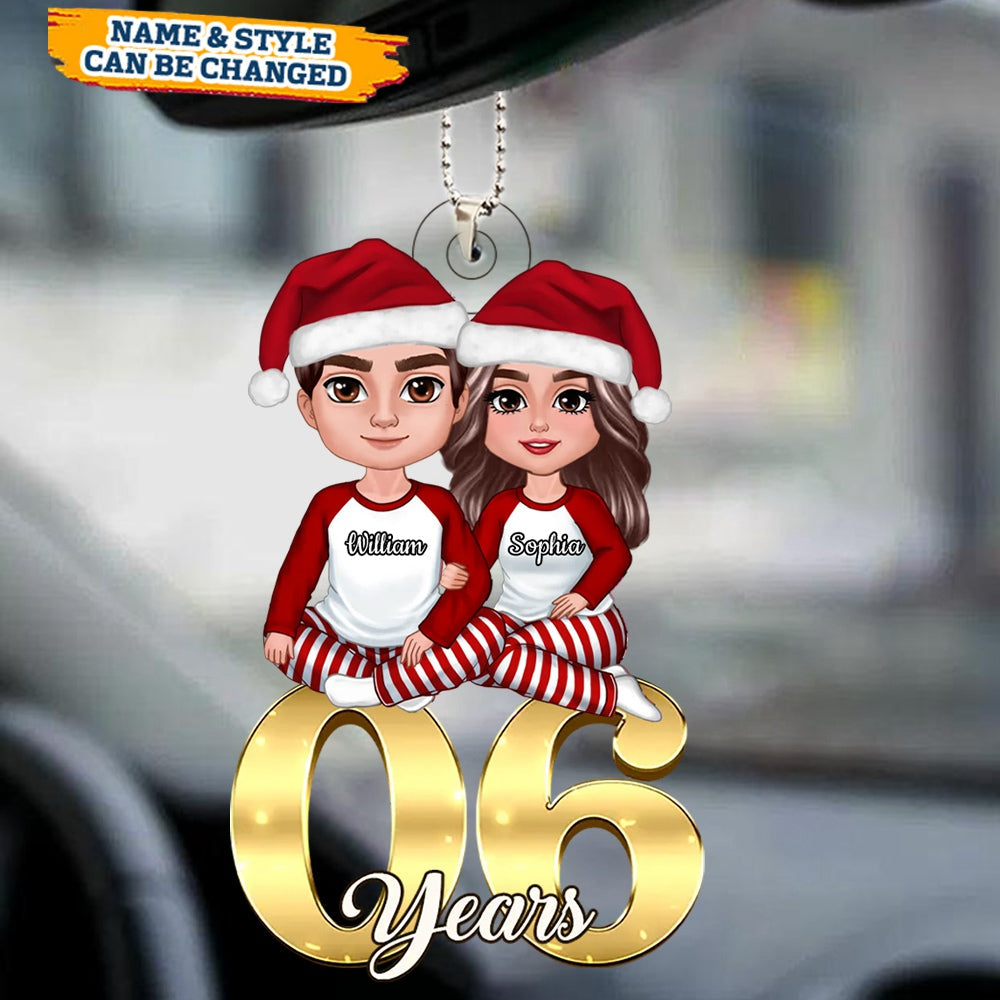 Couple Anniversary Sitting On Number Personalized Car Ornament