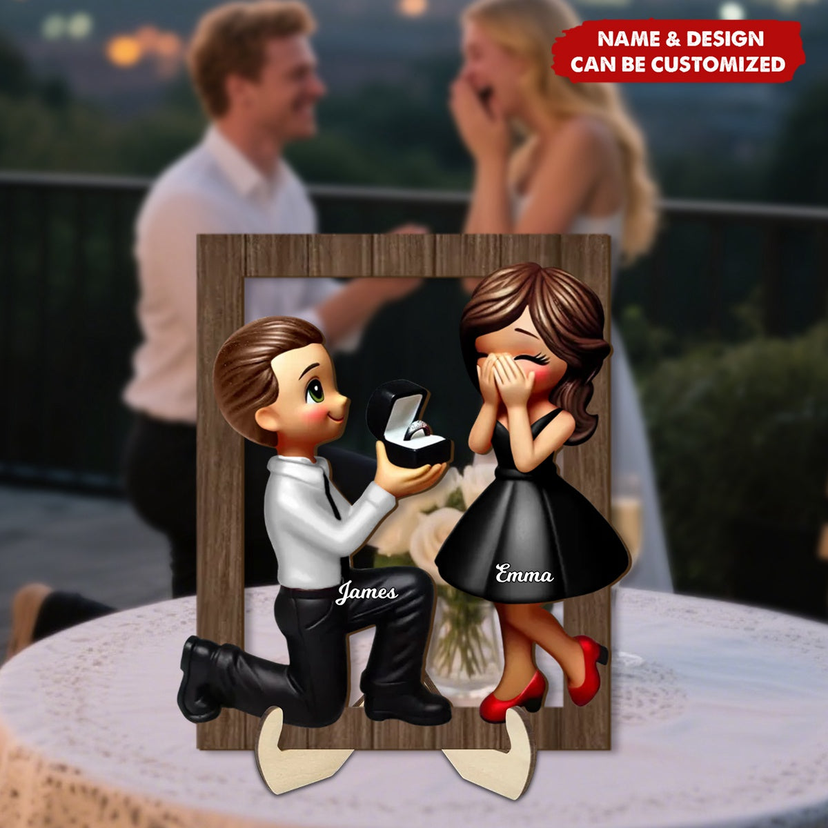 Marriage Proposal "She Said Yes!" - Personalized 2-layer Wooden Plaque, Just Engaged Gifts For Couple