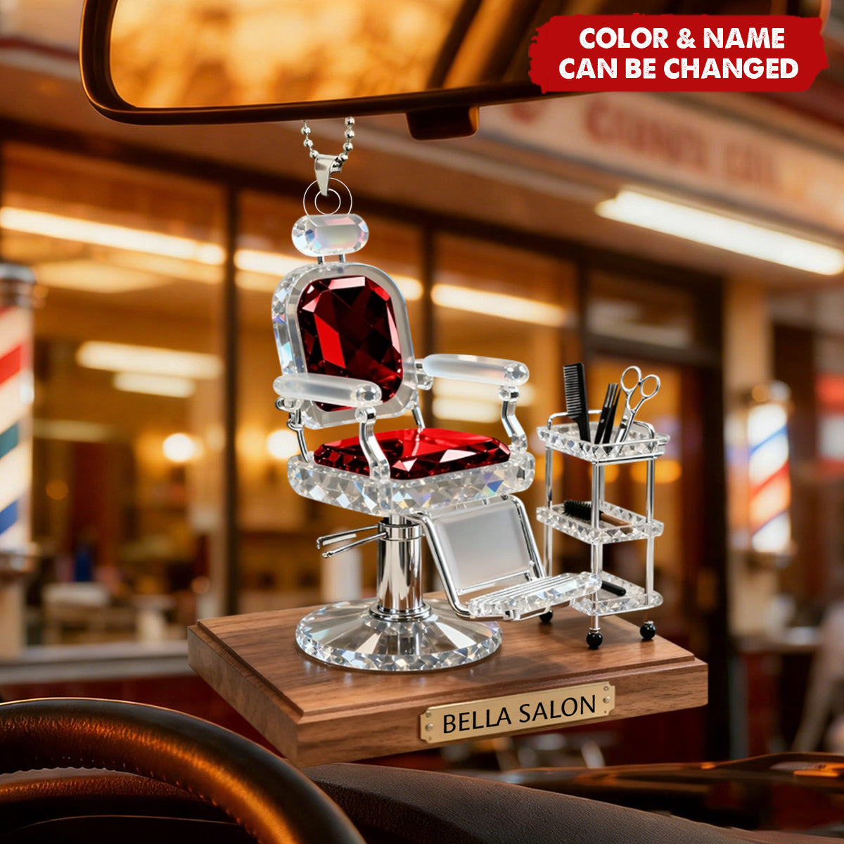 Salon Barber Chair - Personalized Acrylic Car Ornament, Gift for Hairstylist, Barber, Beauty Lover