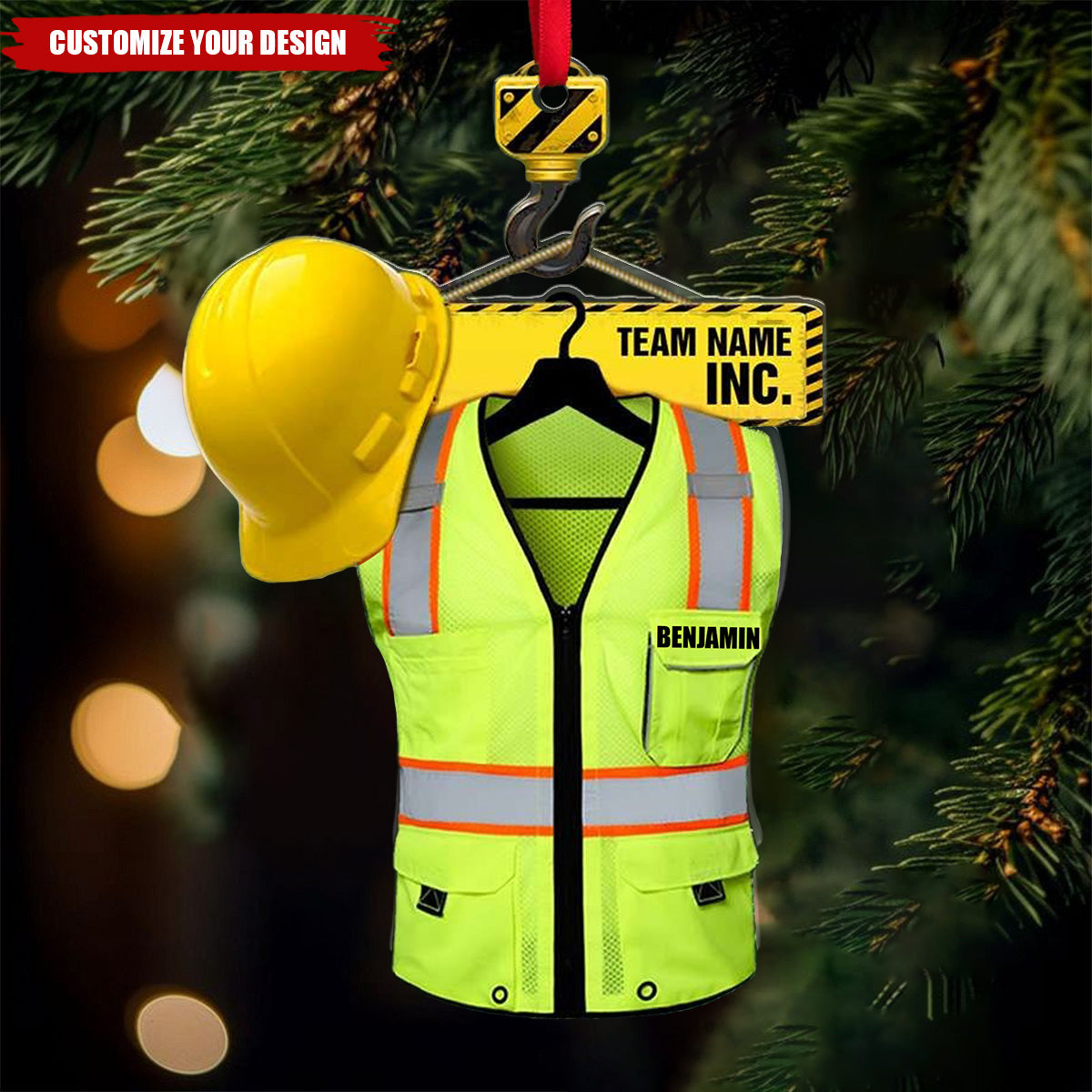 Heavy Equipment Operator Safety Vest - Personalized Acrylic Christmas Ornament