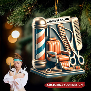Custom Name Hair Salon - Personalized Acrylic Christmas Ornament