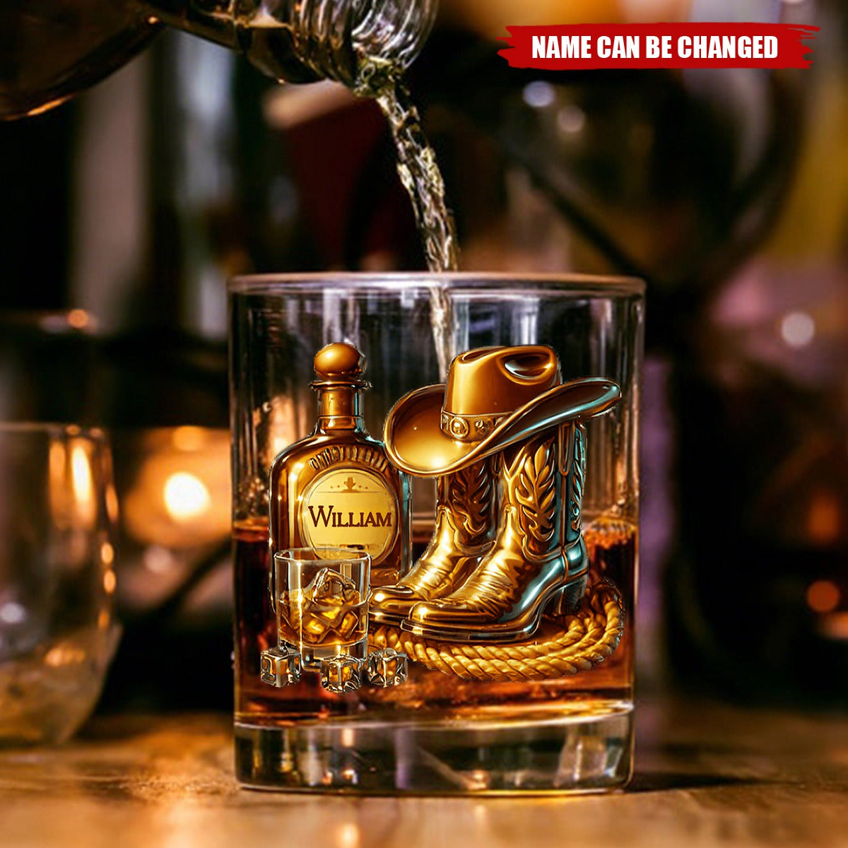 Cowboy Boots Hat - Personalized Whisky Whiskey Glass
