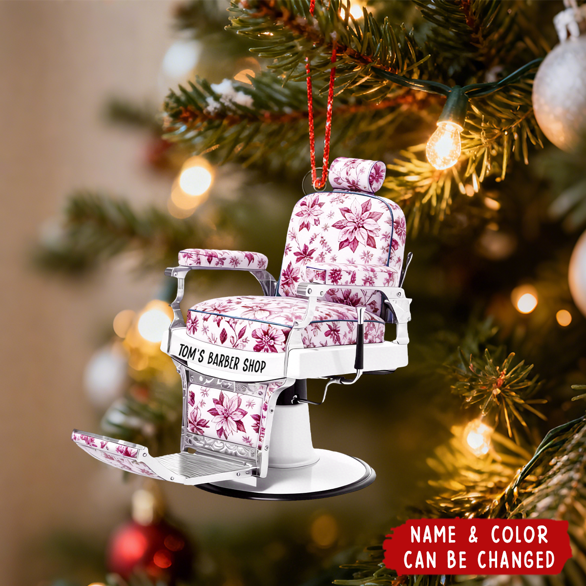 Custom Name Barber Chair - Personalized Acrylic Ornament, Gift For Baber Shop Owner