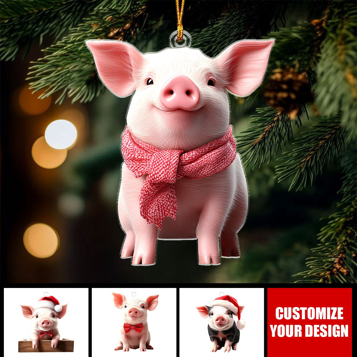 Cute Smile Pig - Personalized Acrylic Christmas Ornament