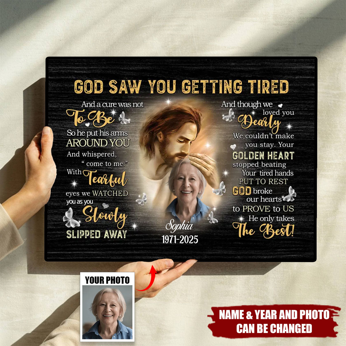 Personalized Custom Photo Poster - Loss Family Memorial, God Saw You Are Getting Tired, Sympathy Gifts, Remembrance Gifts