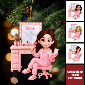 Pink Girl Makeup - Personalized Acrylic Ornament, Christmas Gift for Daughters, Granddaughters, Teen Girls