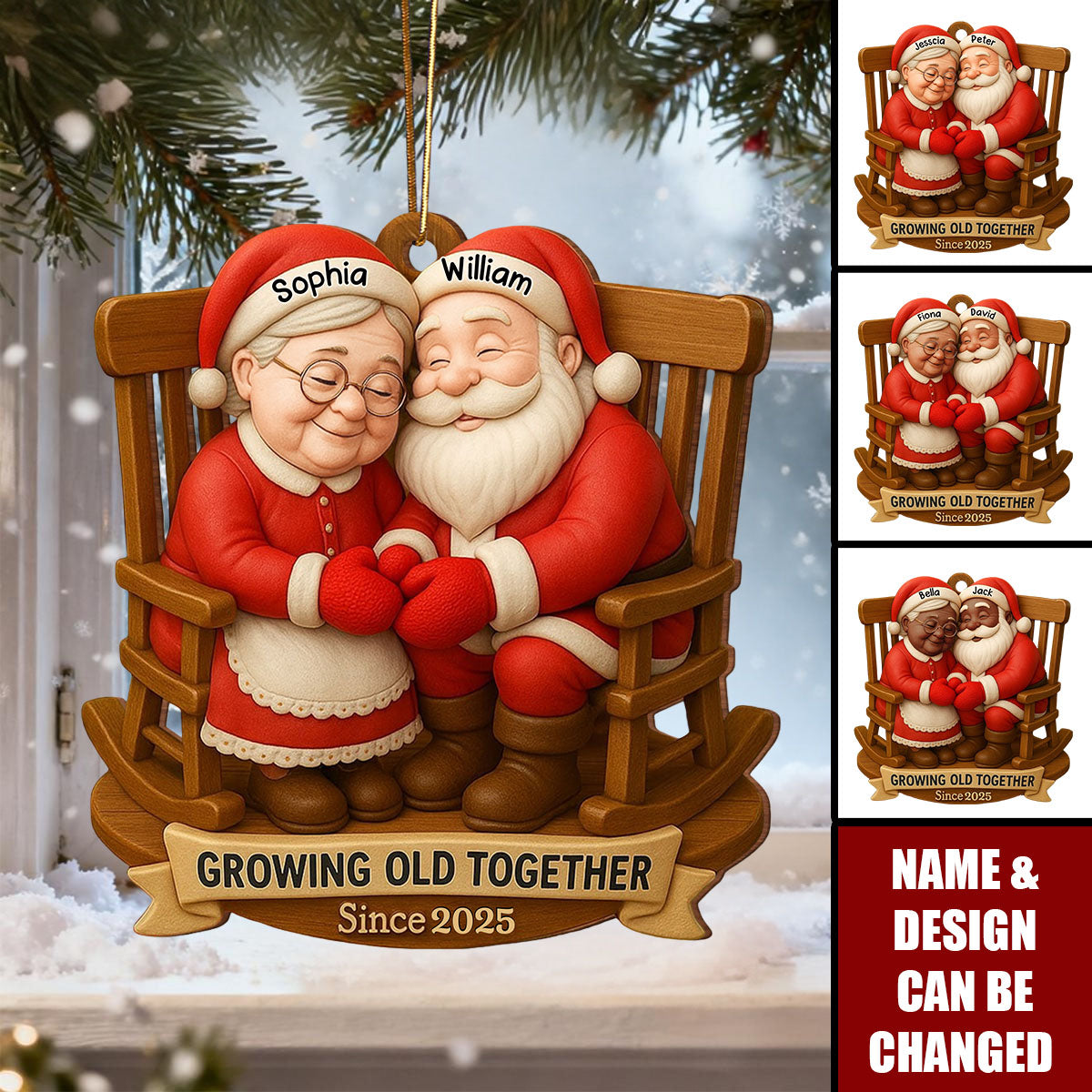 Growing Old Together, Santa Claus On Rocking Chair, Custom Wood Ornament