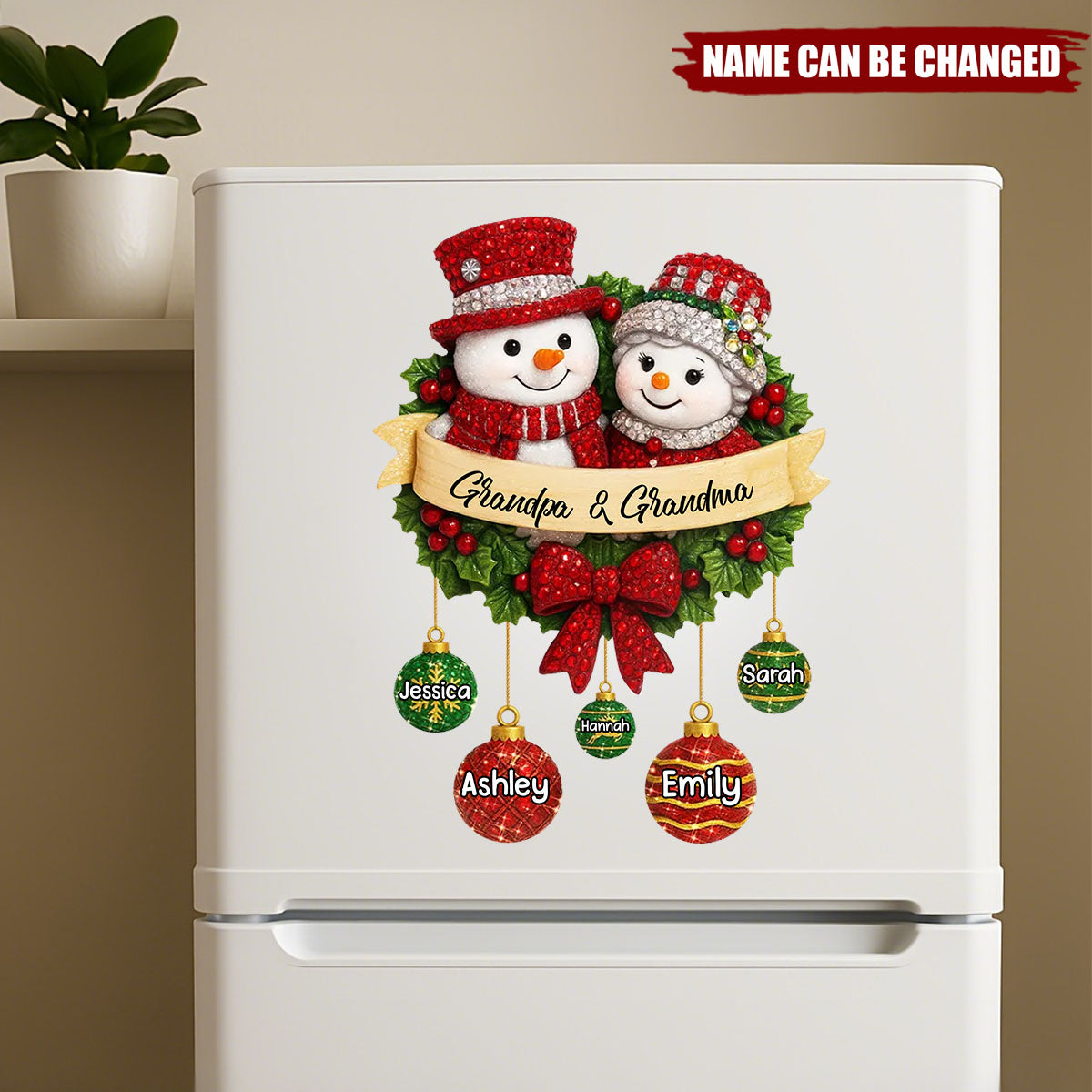 Snowman Grandparents on Christmas Wreath - Personalized Christmas Decal