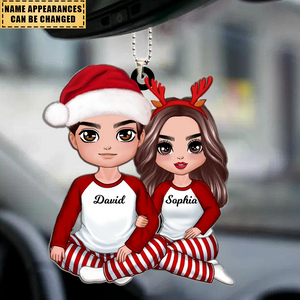 Christmas Doll Couple Sitting Hugging Personalized Car Ornament