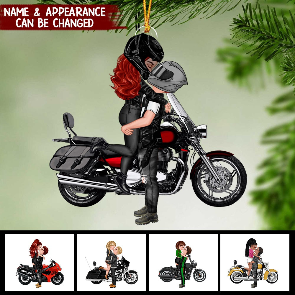 Kissing Doll Motorcycle Couple - Personalized Ornament