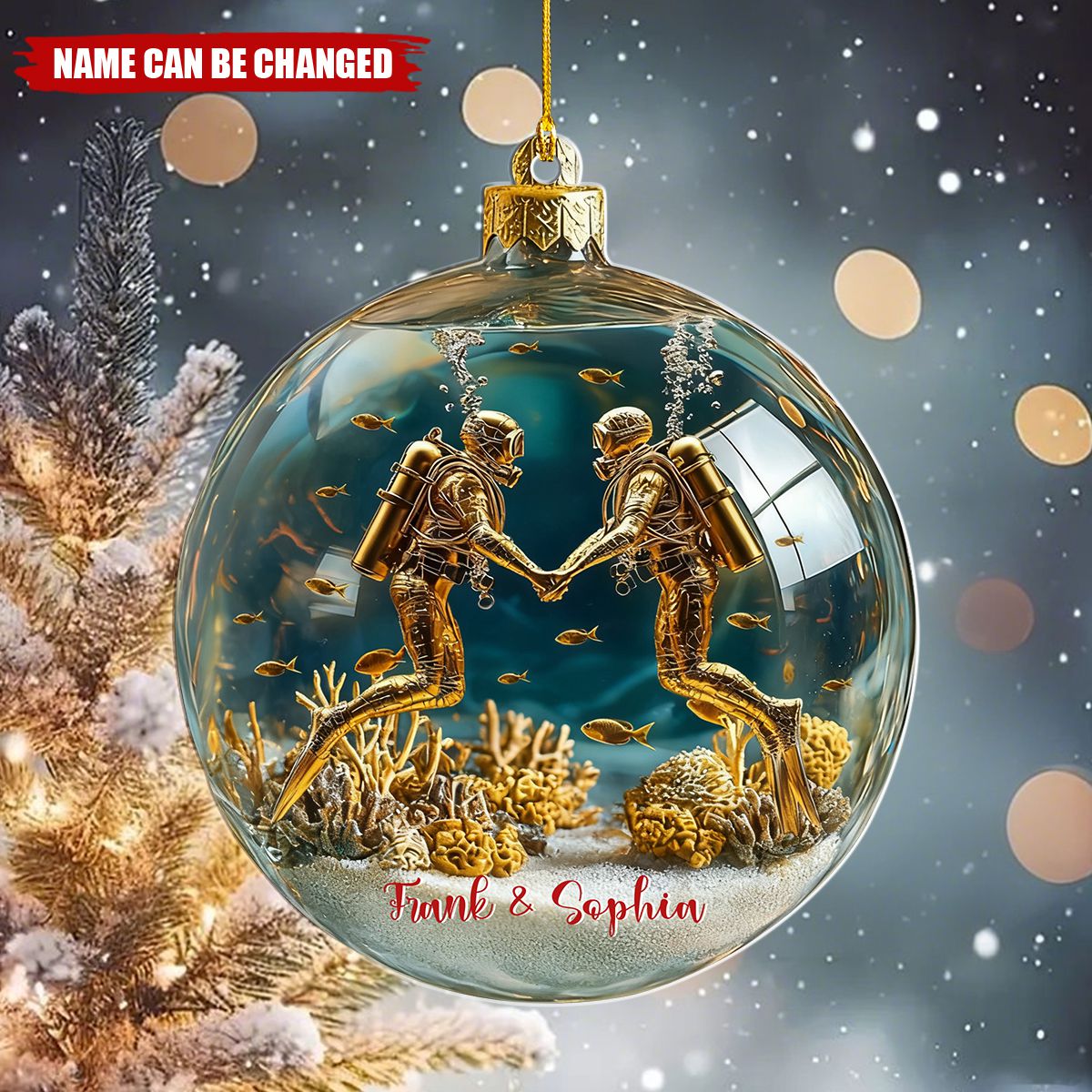Custom 3D Effect Scuba Diving Couples Acrylic Ornament