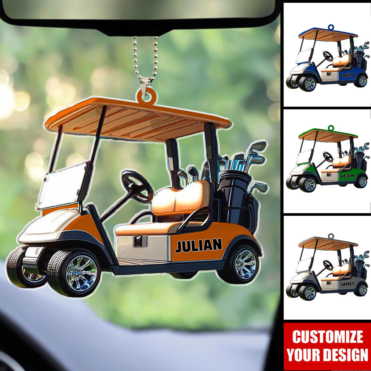 Golfing Cart Xmas Ornament - Personalized Acrylic Car Ornament, Gift For Golf Lover