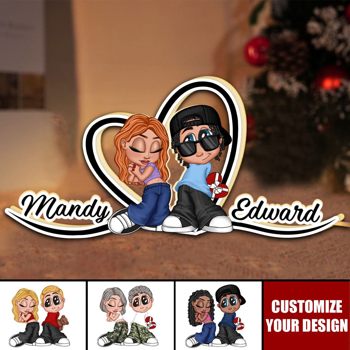 Y2K Couple Heart Shape With Names - Personalized Light Box