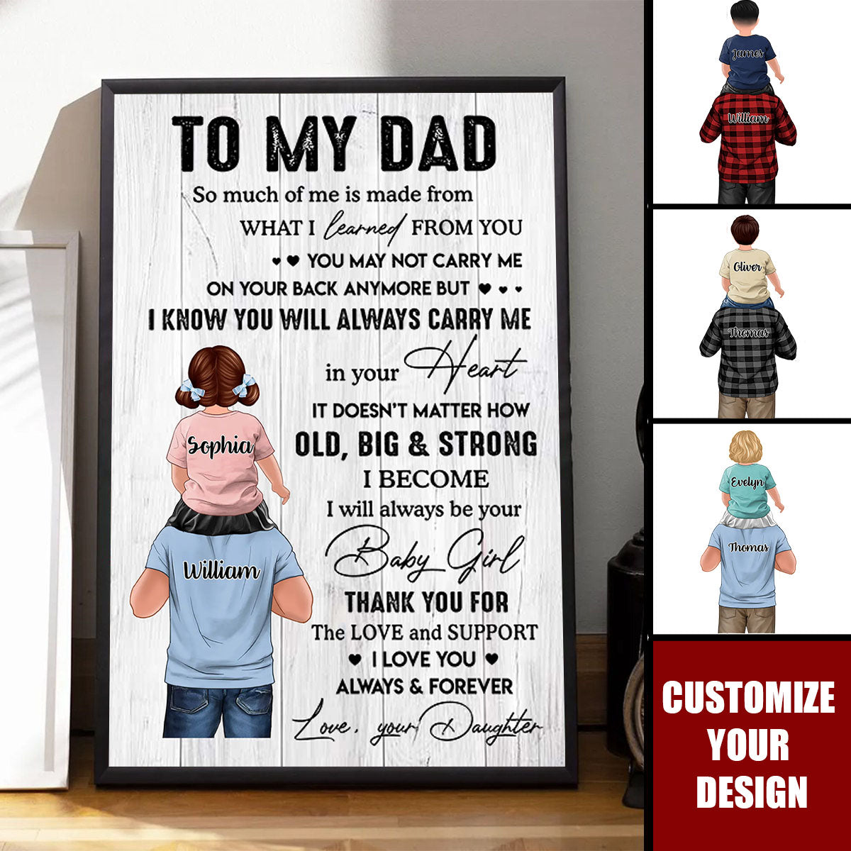 To My Dad From Daughter Son Piggy Back - Family Personalized Poster, Gift For Daddy
