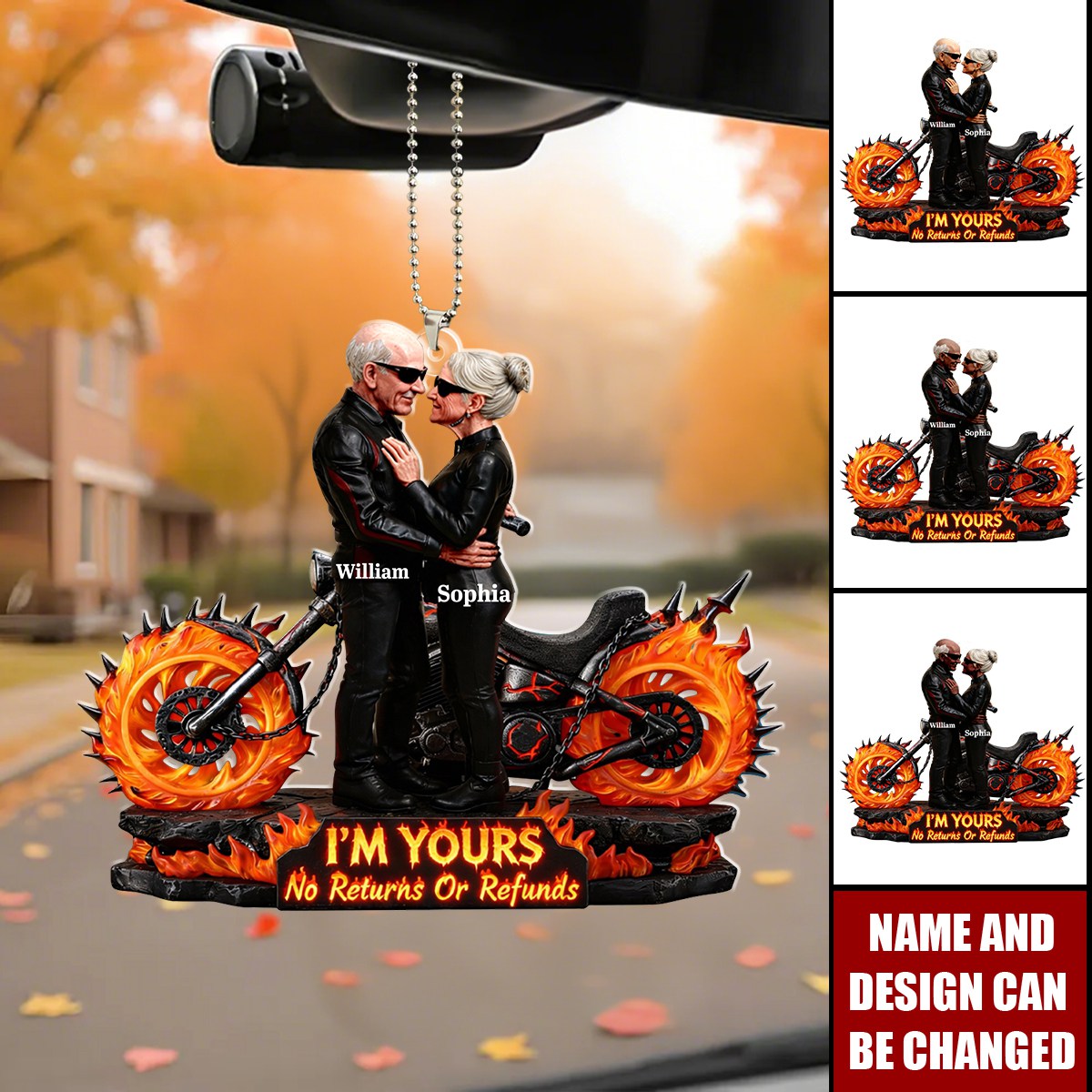 I'm Yours No Returns Or Refunds, Motorcycle And Flames, Car Hanging Ornament