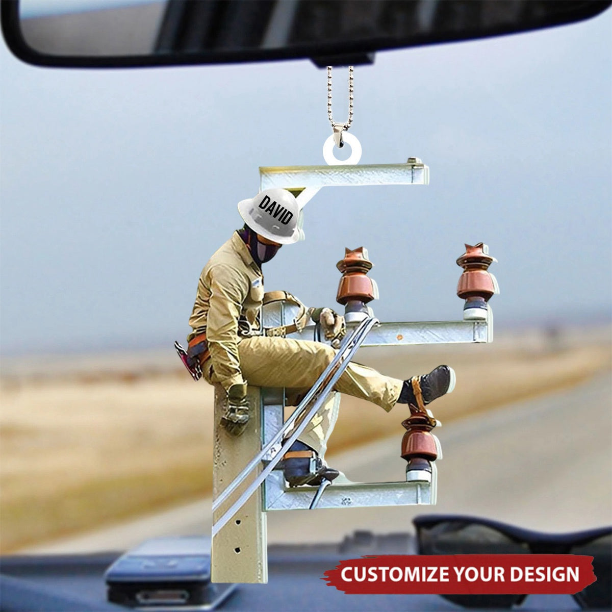 Personalized Lineman Acrylic Car Ornament - Custom Gift For Lineman