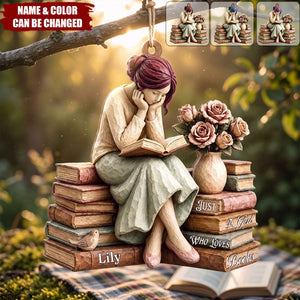 "Just A Girl Who Loves Books" Personalized Book Lover Wooden Ornament