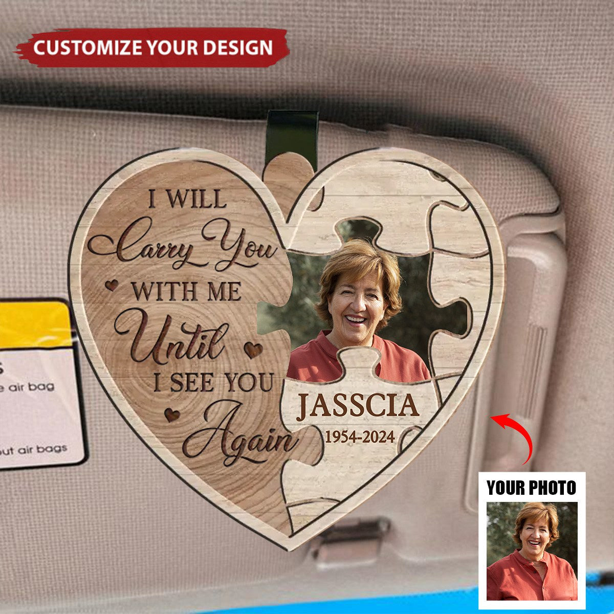 Custom Photo A Big Piece Of My Heart Lives In Heaven - Personalized Car Visor Clip