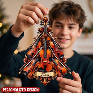 Custom Name Violin Christmas Tree Ornament, Unique Violin Player Holiday Decor