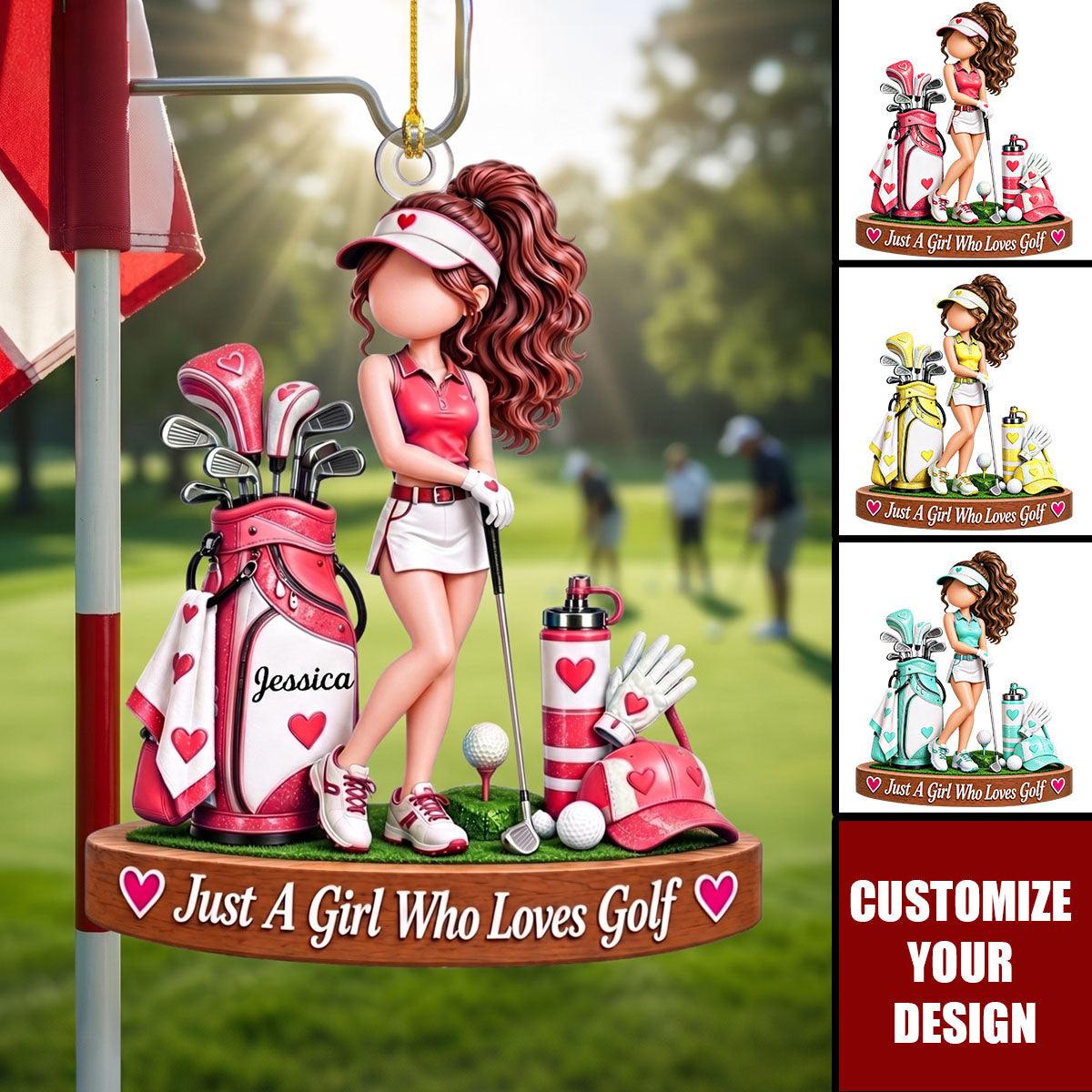 Personalized Golf Girl Ornament, Custom Name Christmas Gift