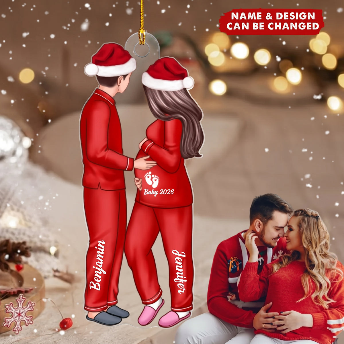 Expecting Parents Christmas Pregnancy Personalized Acrylic Ornament, Baby Arriving Ornament