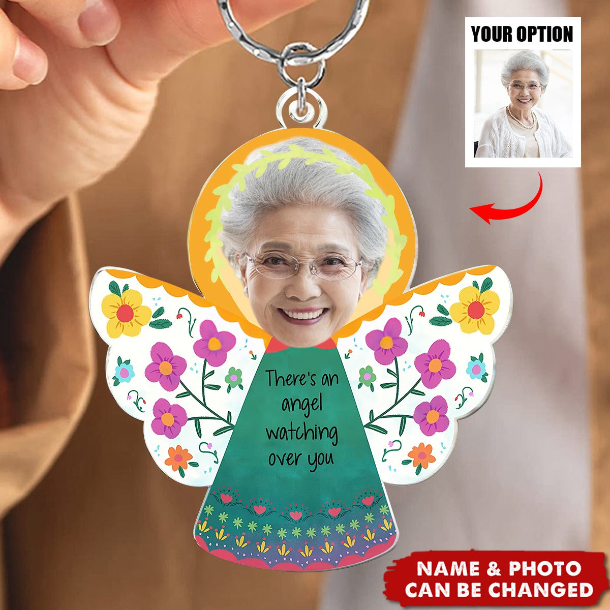 There's An Angel Watching Over You - Personalized Photo Keychian