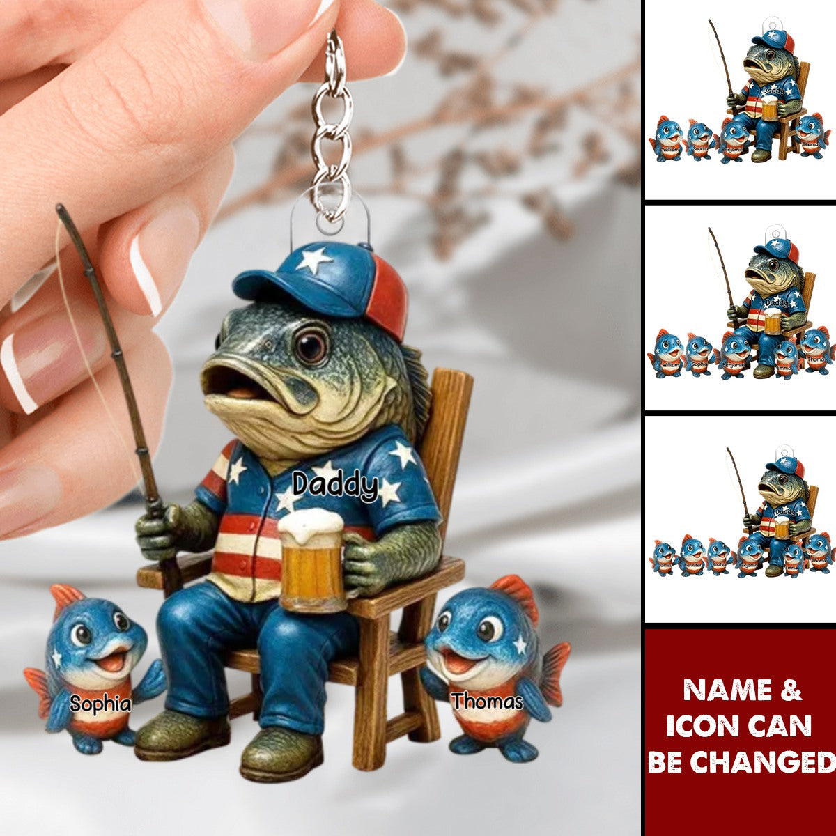 Fishing Dad And Kids Personalized Acrylic Keychain