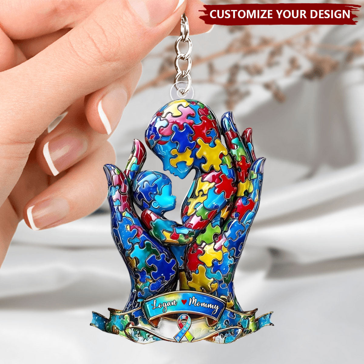 Mom And Kid - Personalized Autism Awareness Acrylic Keychain