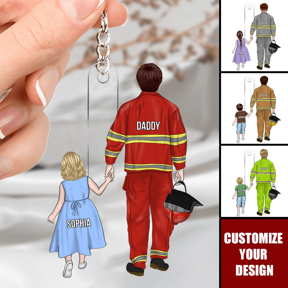 Firefighter Dad And Kid - Personalized Acrylic Keychain