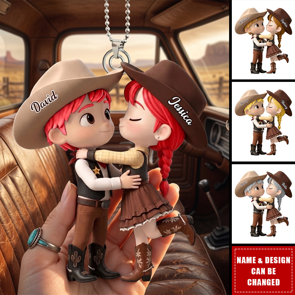 Personalized Cowboy/Cowgirl Couple Acrylic Car Ornament, Custom Western Country Lovers Gift