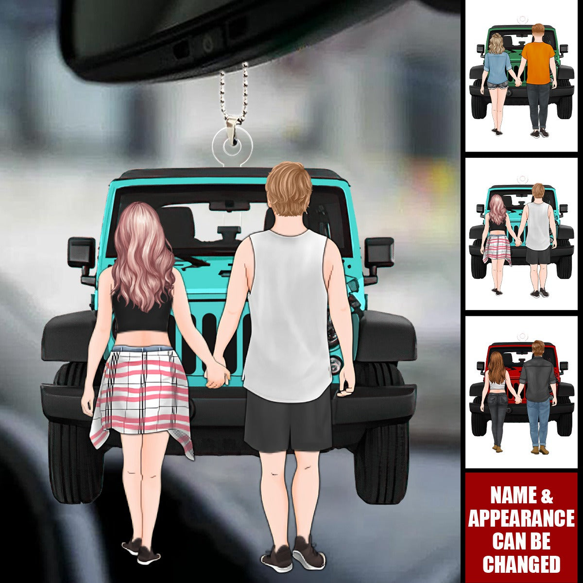 Couple Holding Hands - Personalized Acrylic Car Ornament - Gift For Car Lovers