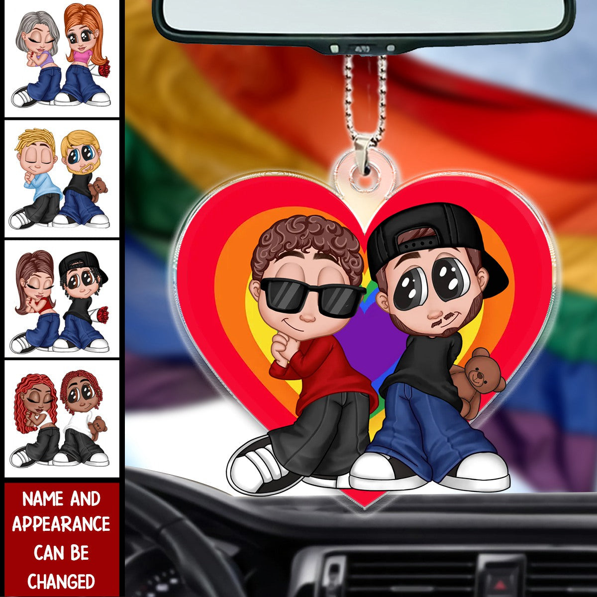 LGBT Y2K Couple Heart Personalized Ornament, Pride Month Gift For Couple, For Him, For Her