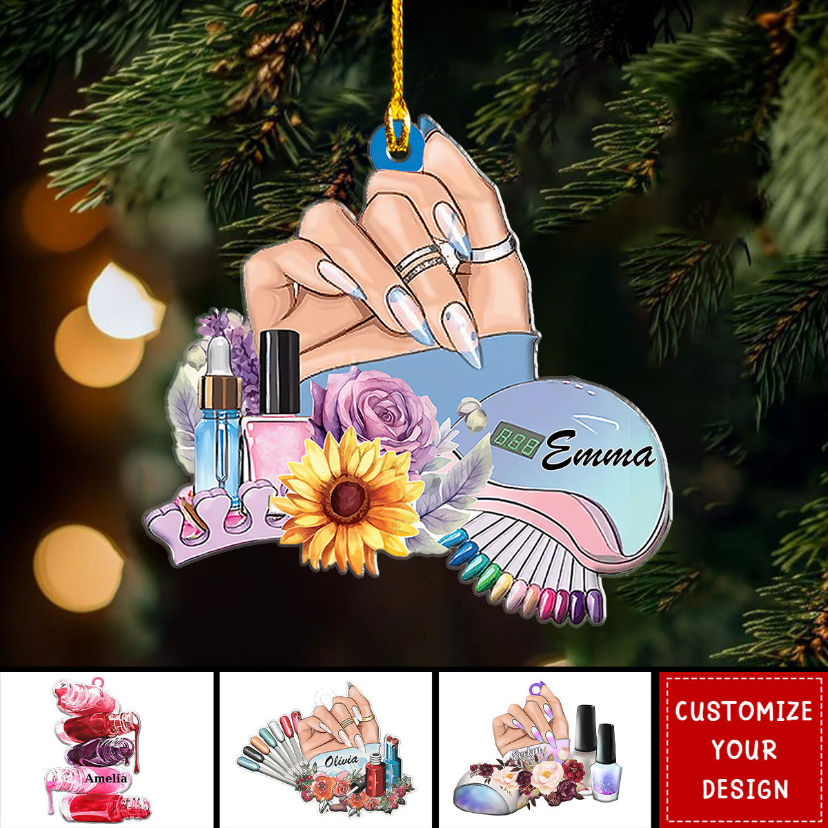 Personalized Makeup Acrylic Ornament - Christmas Gift For Nail Technician