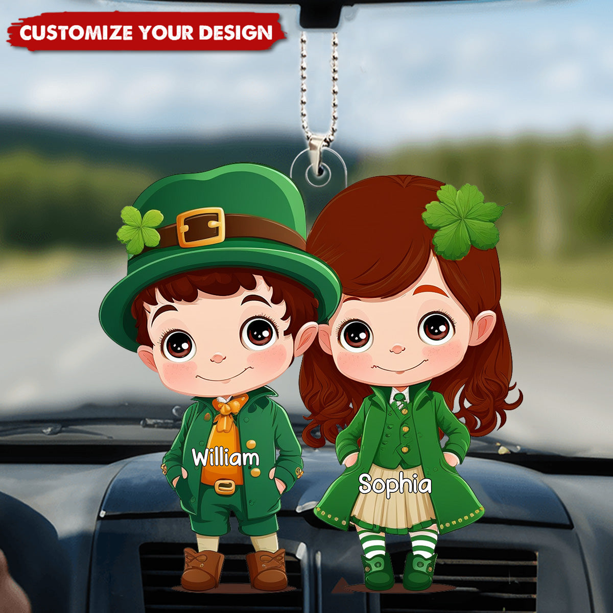 Cute St Patrick's Couple - Personalized Acrylic Car Ornament