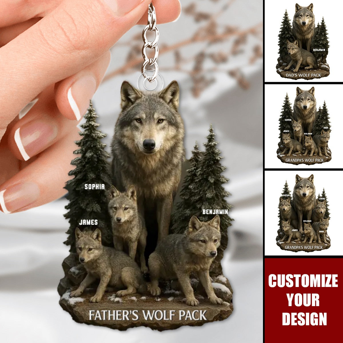 Wolf By Nature, Dad By Heart - Personalized Acrylic Keychain, Gift For Dad, Grandpa