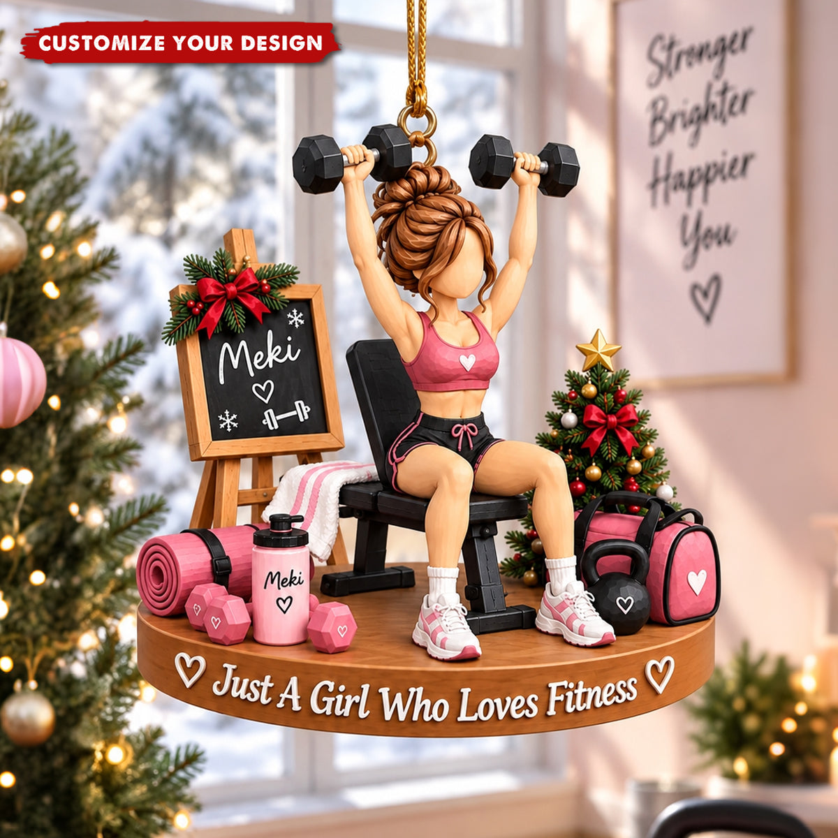 Personalized Fitness-Loving Girl Acrylic Christmas Ornament