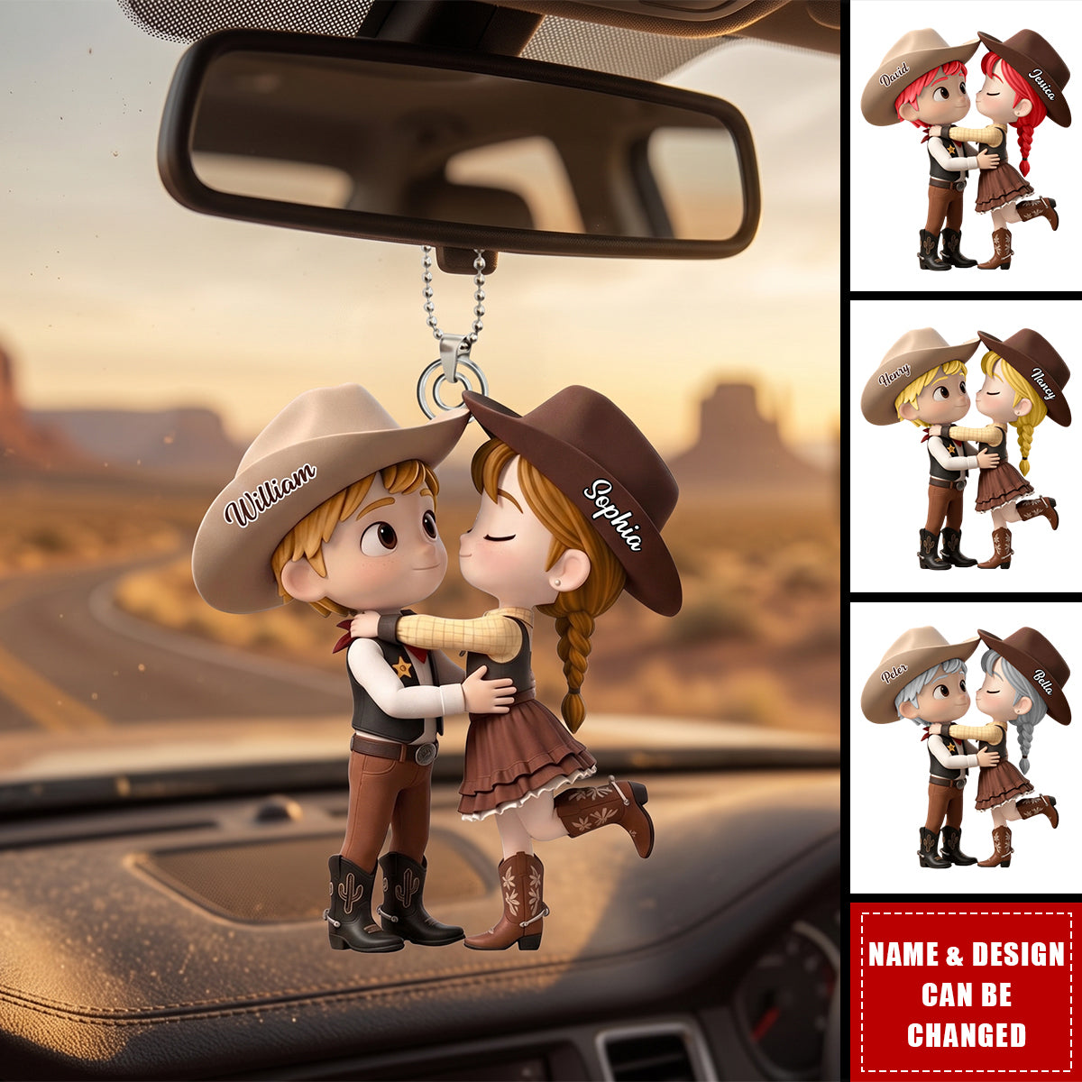 Personalized Cowboy/Cowgirl Couple Acrylic Car Ornament, Custom Western Country Lovers Gift