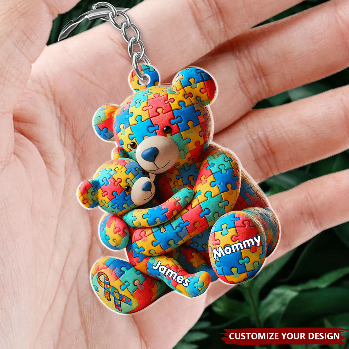 Bear Mother and Kid - Personalized Acrylic Keychain, Gifts For Autism