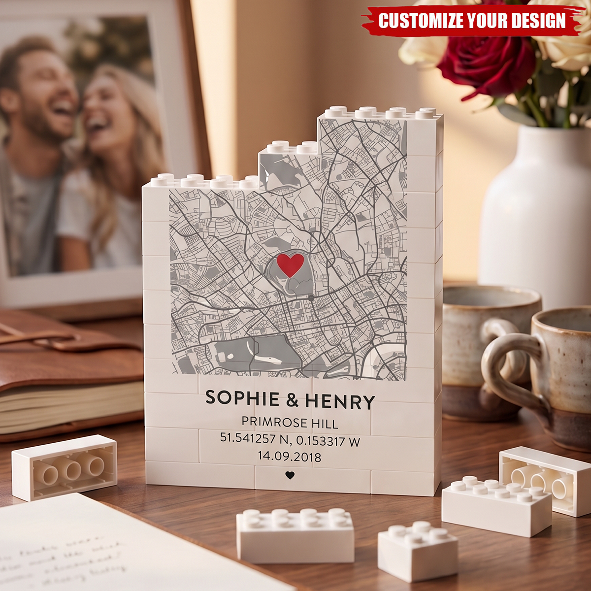 Where It All Began Map Custom Coordinates Block - Personalized Building Blocks, Couple Anniversary Location Gift