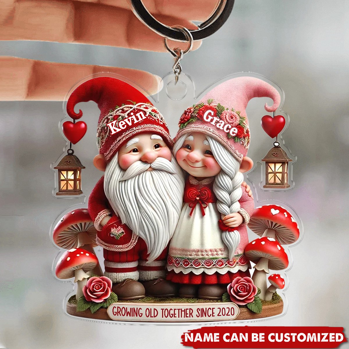 3D Effect Valentine's Dwarf Couple Personalized Acrylic Keychain, Valentine's Day Gift