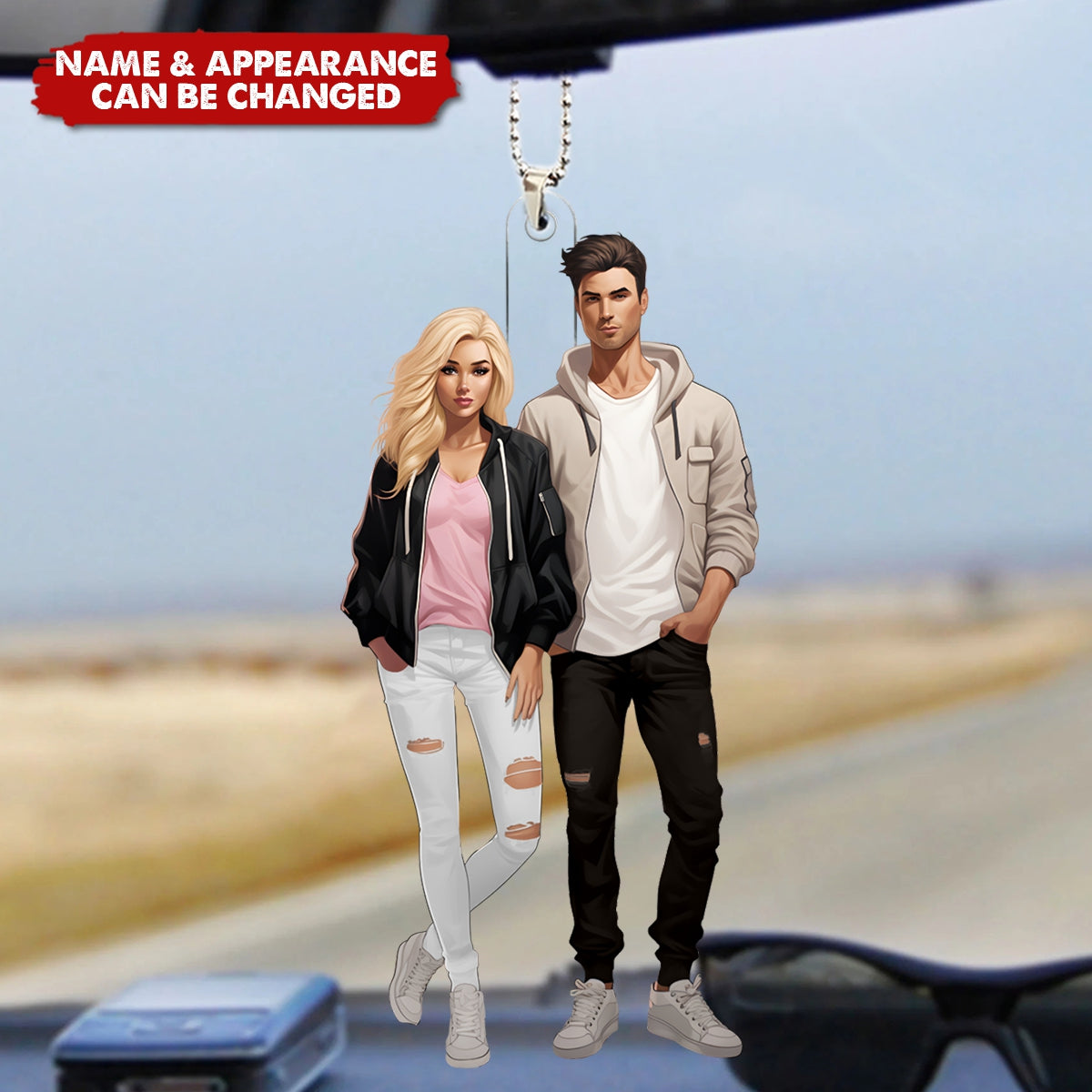 Valentine's Day Couple Dolls - Personalized Acrylic Car Ornament