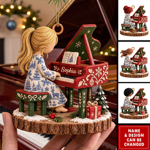 Custom Pianist Girl Christmas Ornament - Personalized Gifts For Piano Lovers