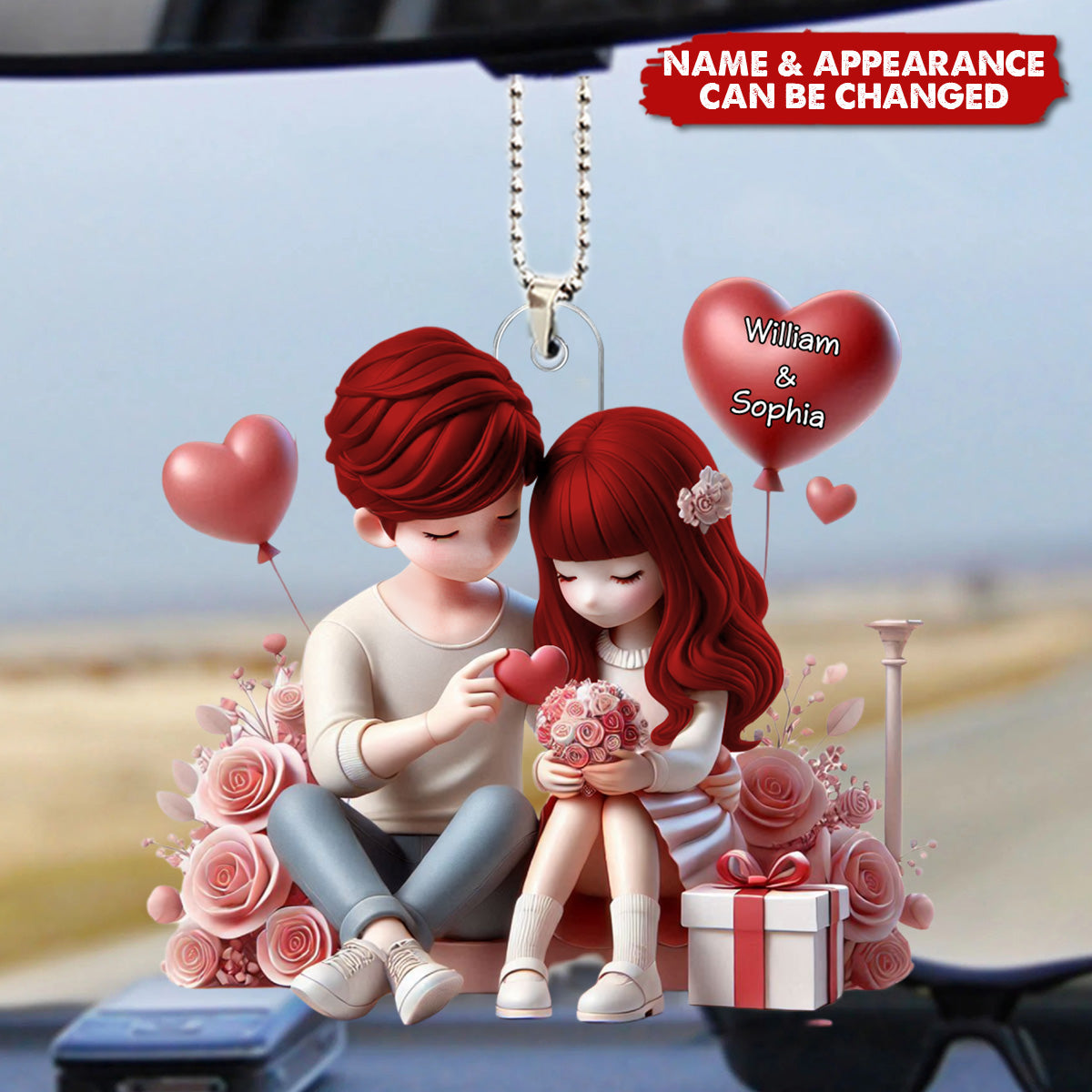 Rose Love Confession Couple - Personalized Acrylic Car Ornament - Valentine's Day Gift