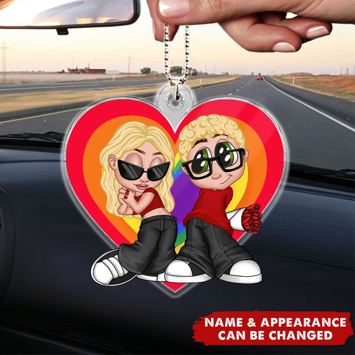 LGBT Y2K Couple Heart Personalized Ornament, Pride Month Gift For Couple, For Him, For Her